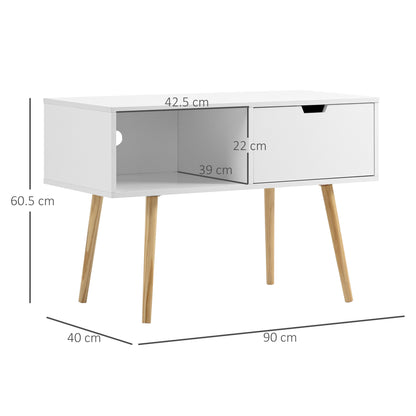 TV Cabinet Unit for TVs up to 47'' Flat Screen with Shelf and Drawer, Entertainment center w/ Cable Hole for Living Room White