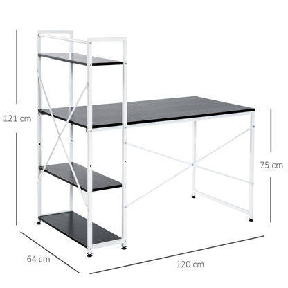 Corner Desk with Storage, Bookshelf, Metal Frame-White/ Black Colour