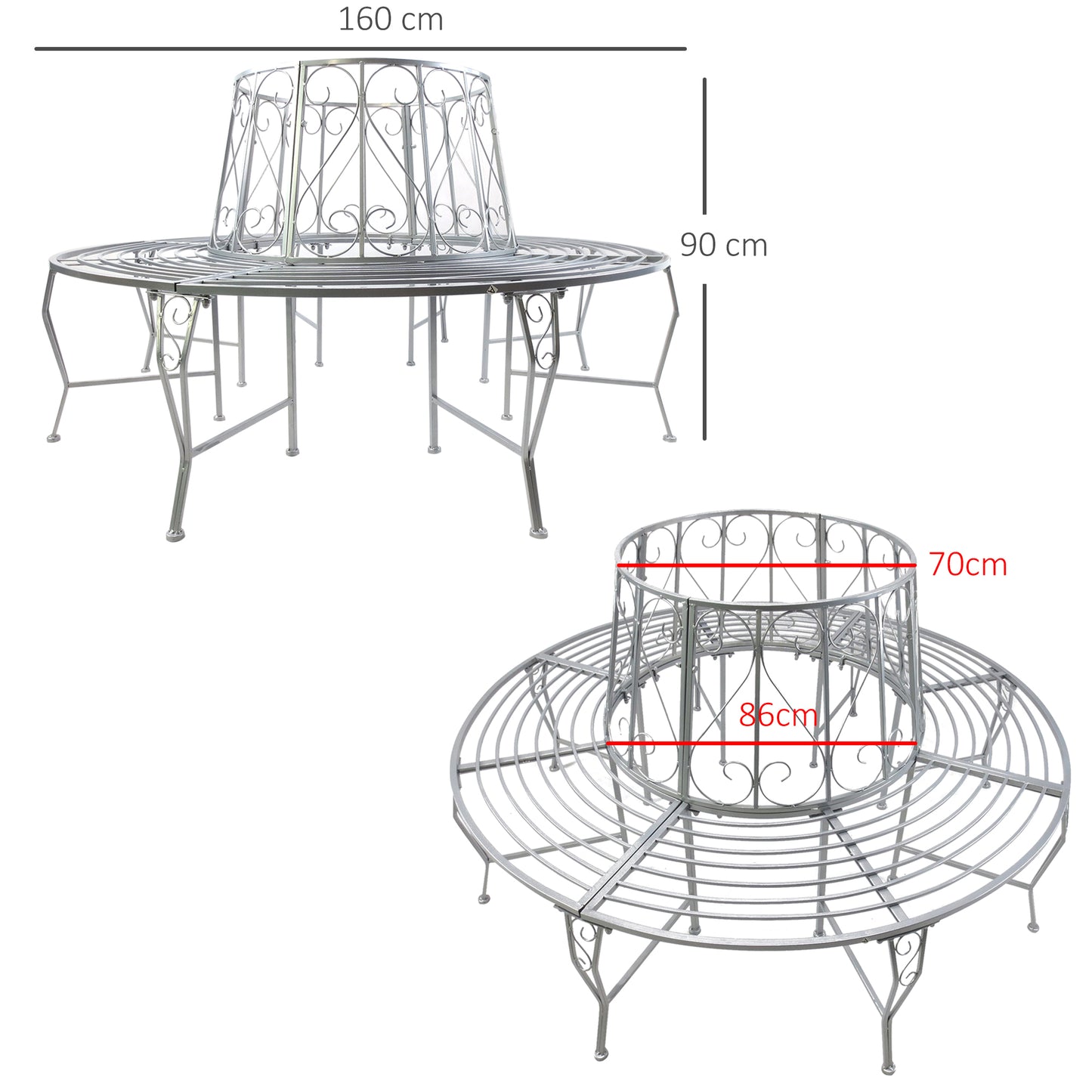 Round Tree Seat Bench-Silver