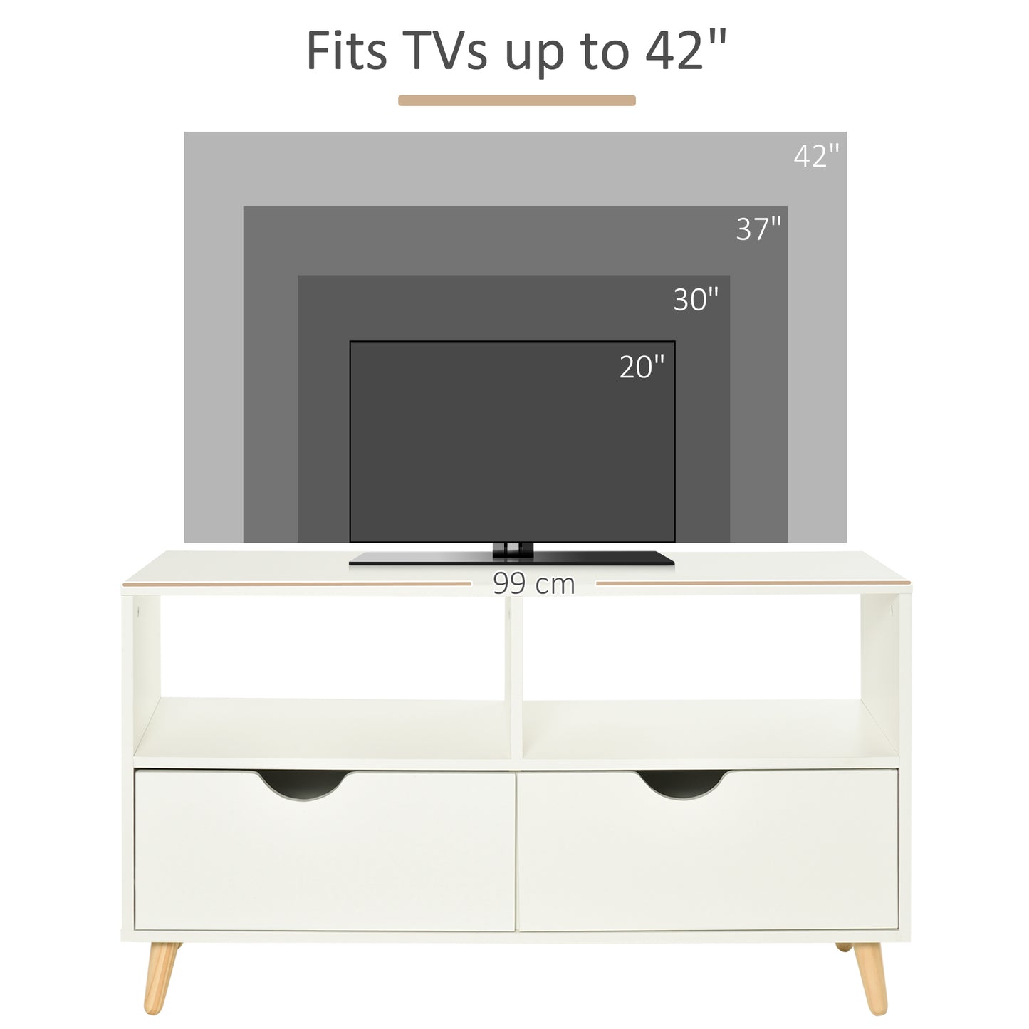 TV Stand with Shelf & Drawers Storage Cabinet Media Entertainment Center Modern White