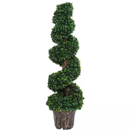 Set of 2 Artificial Boxwood Spiral Topiary Trees Potted Decorative Plant Outdoor and Indoor Décor 120cm