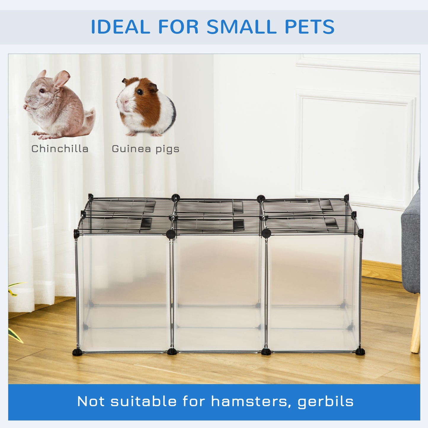 Small Dog Pen Indoor, DIY, w/ Door Bottom 22 Panels Small Animal Cage for Guinea Pigs Rabbit Chinchilla Transparent