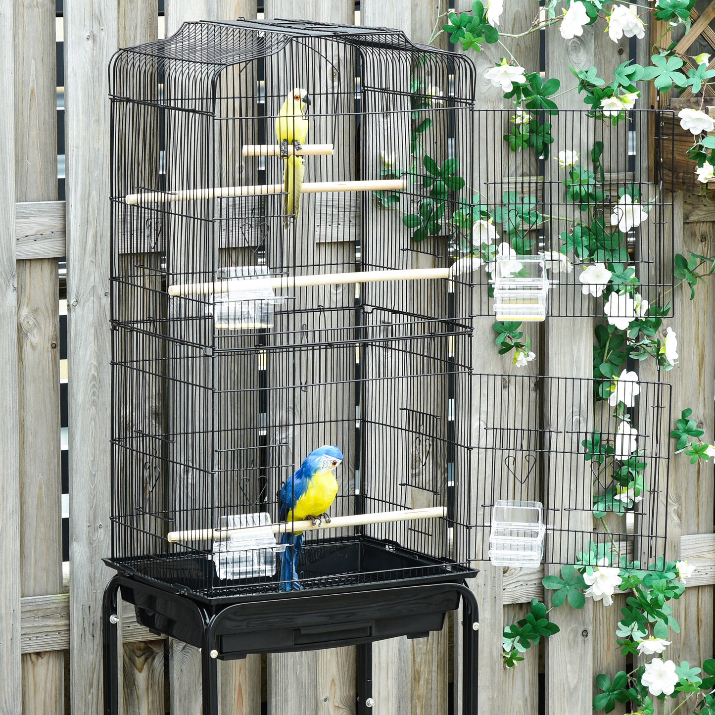 Bird Cage Budgie Cages for Finch Canary Parakeet w/ Stand Wheels Slide-out Tray Storage Shelf Black 36 x 46.5 x 157 cm