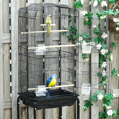 Bird Cage Budgie Cages for Finch Canary Parakeet w/ Stand Wheels Slide-out Tray Storage Shelf Black 36 x 46.5 x 157 cm