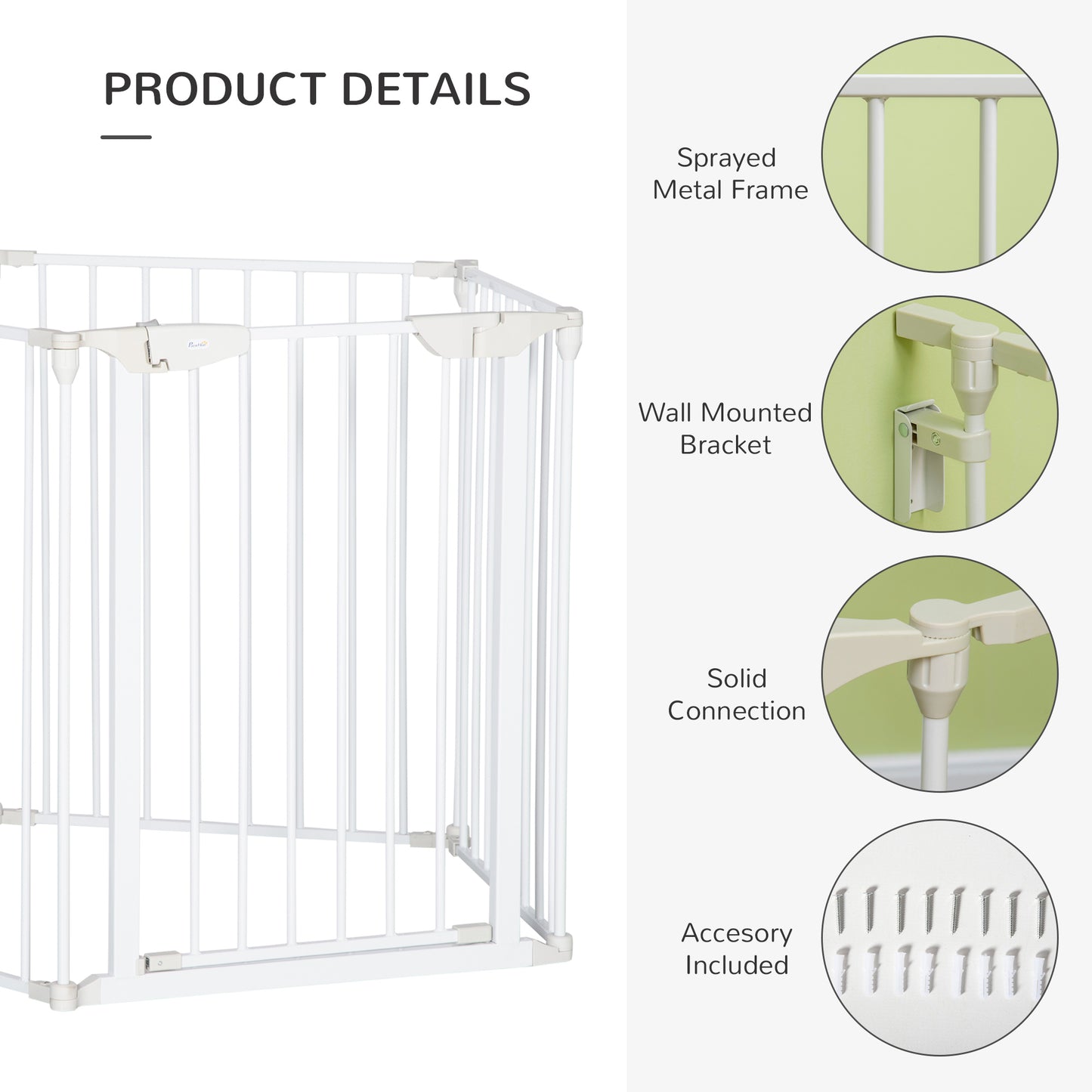 Pet Safety Gate 5-Panel Playpen Fireplace Christmas Tree Metal Fence Stair Barrier Room Divider with Walk Through Door White