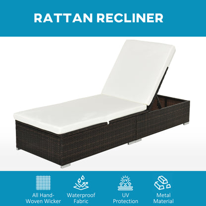 Rattan Recliner Lounger Garden Furniture Sun Lounger Recliner Bed Chair Reclining Patio Wicker Brown Single PE