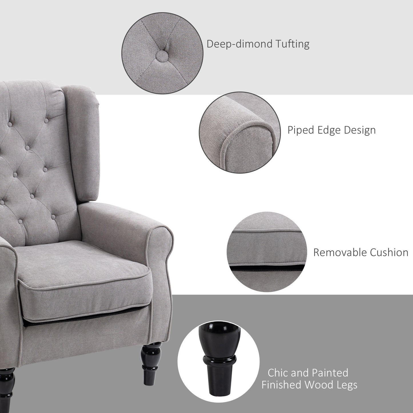 Fabric Tufted Accent Armchair Grey