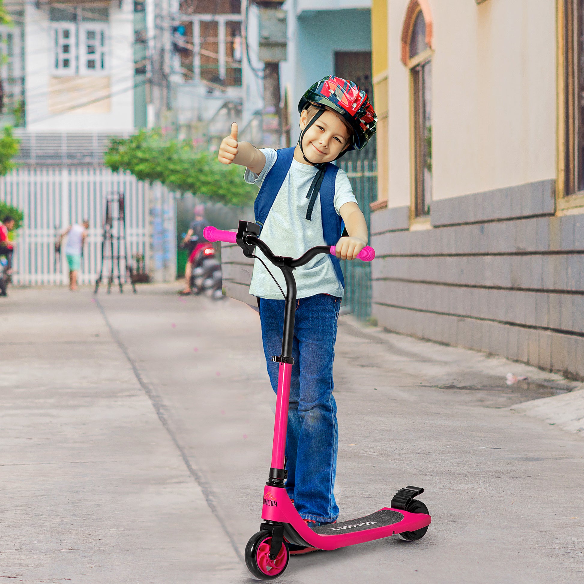 HOMCOM Pink Electric Scooter, 120W Motor E-Scooter w/ Battery Display, Adjustable Height, Rear Brake for Ages 6+ Years 