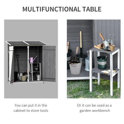 Garden Wood Storage Shed w/ Flexible Table, Hooks and Ground Nails, Multifunction Lockable Sheds Tool Organizer Dark Grey