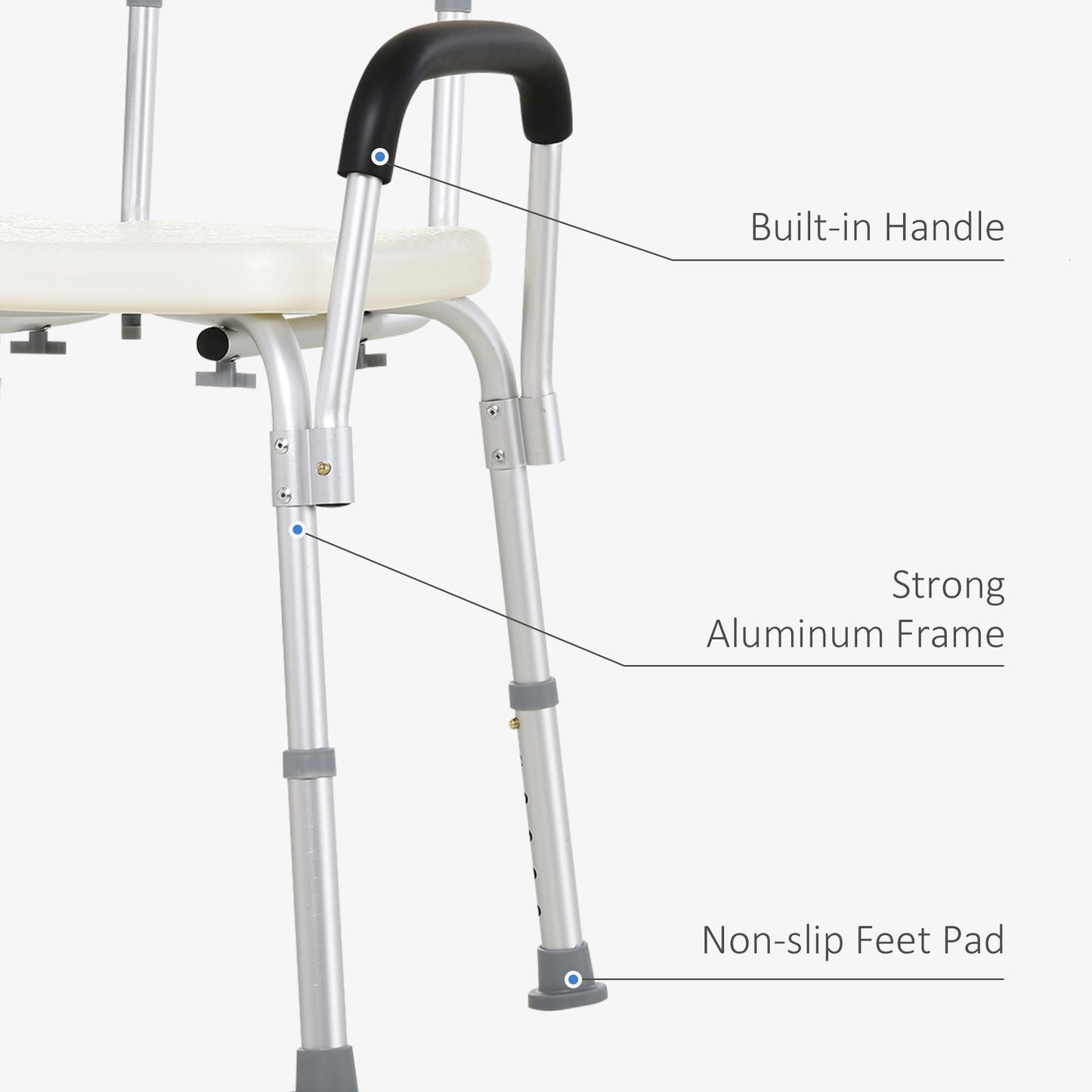 Adjustable Shower Bench, Portable Medical Stool with Adjustable Back and Armrest for Mobility