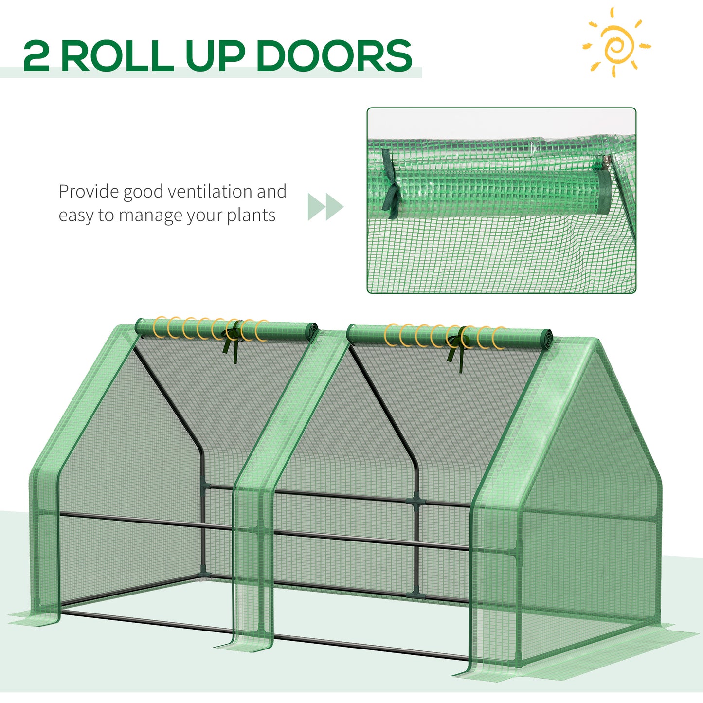 Mini Small Greenhouse w/ Steel Frame & PE Cover & Zippered Window Poly tunnel Steeple for Plants Vegetables, 180 x 90 x 90 cm