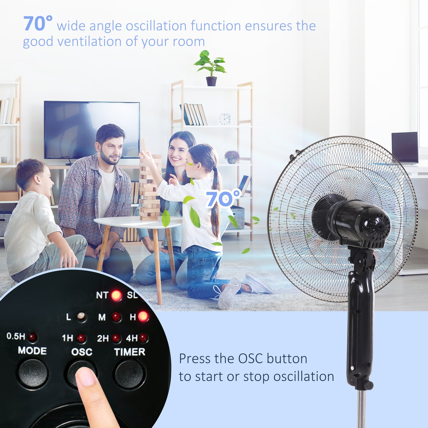 ABS Free-Standing Oscillating Timer Fan w/ Remote Black