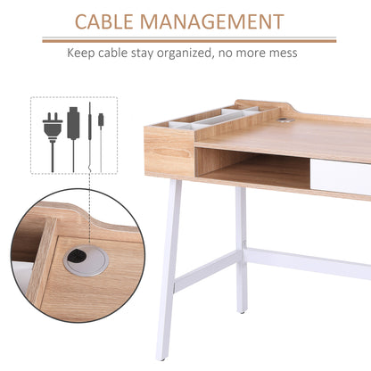 Computer Desk, Writing Study Desk, MDF, 100Lx55Wx 81.5H cm-Oak/White Colour