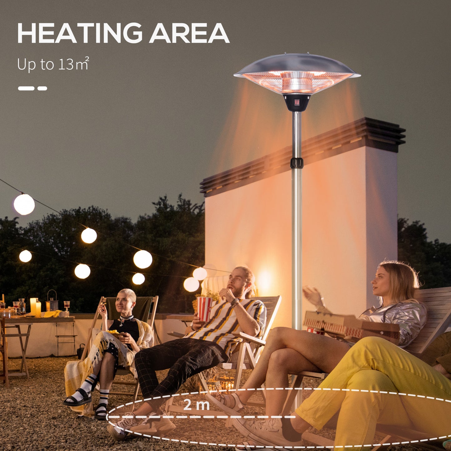 3KW Electric Patio Heater with 3 Heat Settings, Freestanding Infrared Outdoor Heater with Adjustable Height Silver