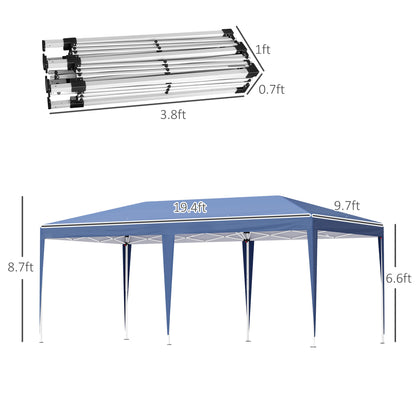 3 x 6m Pop Up Gazebo, Double Roof Foldable Canopy Tent, Outdoor Garden Wedding Awning Canopy Steel w/ Carrying Bag, Blue