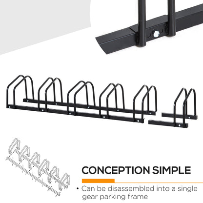 6-Bike Floor Parking Stand Parking Rack, 160Lx33Wx27H cm, Steel-Black