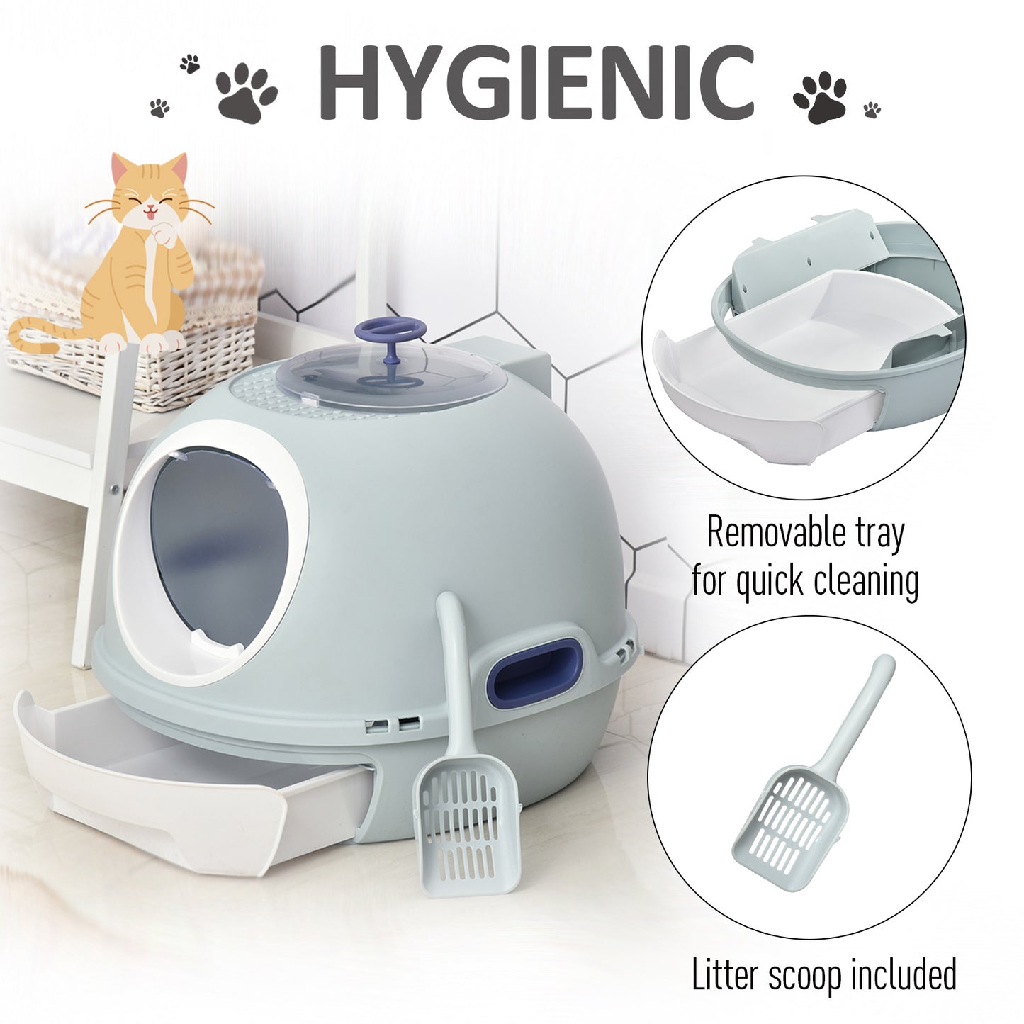 Cat Litter Box With Litter Scoop, Drawer-Type Easy To Clean, Skylight, Light And Easy To Move