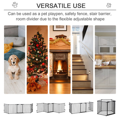 Pet Safety Gate 5-Panel Freestanding Playpen Fireplace Christmas Tree Metal Fence Stair Barrier Room Divider Black