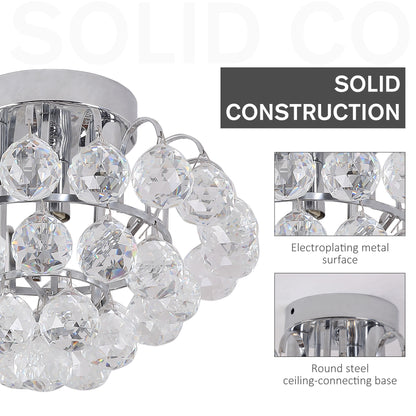 Modern Crystal Chandelier Flush Mount Ceiling Light Fitting Crystal Droplets Effect Round, D30cm-Silver