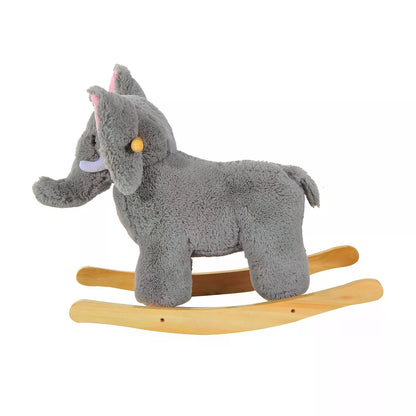 Elephant Rocking, Animal Rocker Wooden Kids Plush Ride On Elephant-Grey