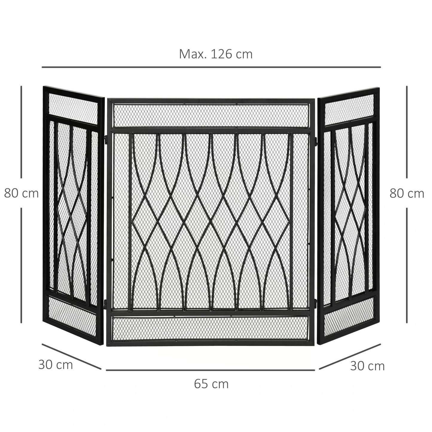 Fireplace Guard, 3-Panel Folding Fireplace Screen, Metal Mesh, 126 x 80cm, Black