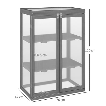 3-Tier Wooden Cold Frame Greenhouse Garden Polycarbonate Grow House w/ Adjustable Storage Shelf, 76 x 47 x 110 cm, Dark Grey