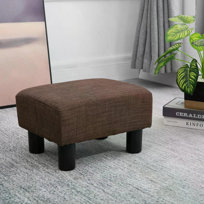 Ottoman Stool Seat, Low Footstool, Footrest, w/ 4 Plastic Legs, Linen, Wooden Frame, Dark Brown