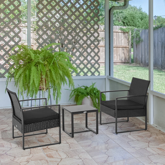 Outsunny 3 Pc Patio Rattan Coffee Set-Black 