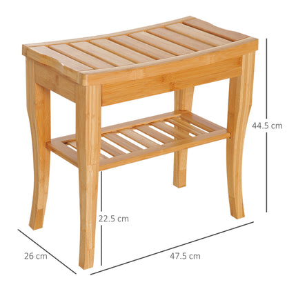 Wooden Bath Stool, Bambo w/ Lower Shelf