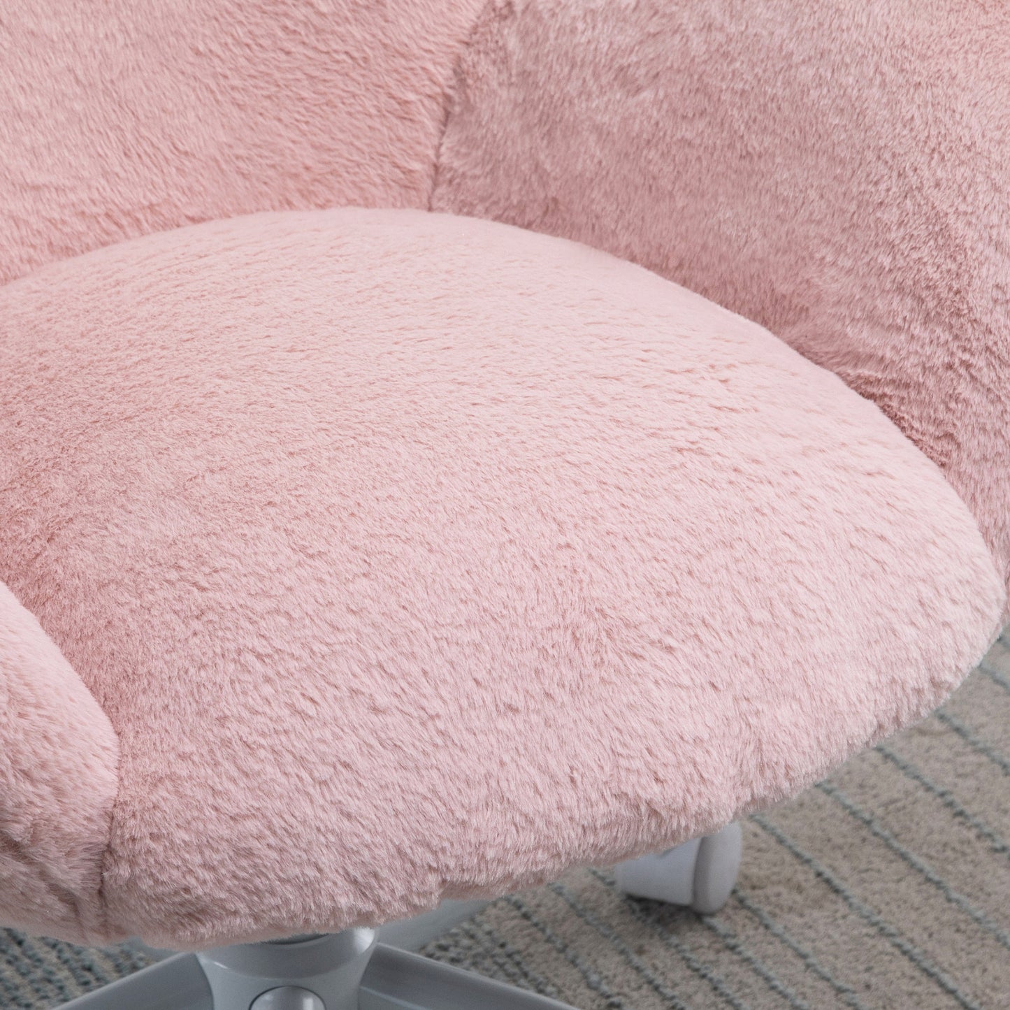 Pink Desk Chair, Faux Fur for Girls, Ladies Home Living Room with Wheels, Pink