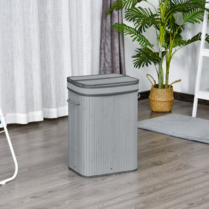 HOMCOM Laundry Hamper, Grey Laundry Basket, 70L Flip Lid Bamboo 