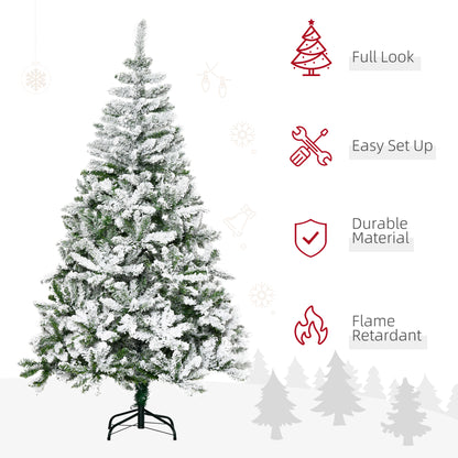 6ft Snow Flocked Artificial Christmas Tree Xmas Pine Tree with 750 Realistic Branches, Auto Open and Steel Base, Green