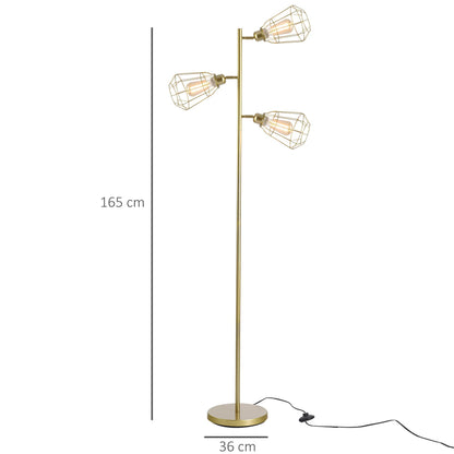 Gold Floor Lamp for Dining Room, 3-Light Tall Standing Lamp  Steel Frame, Foot Switch, Round Base, E27 Living Room Gold