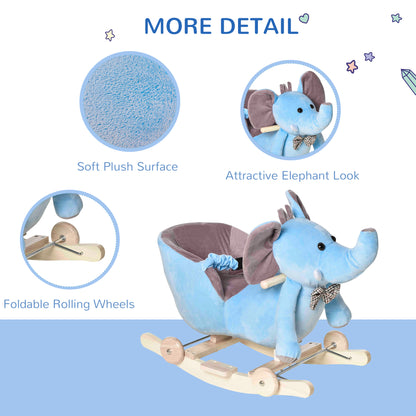 Elephant Rocking, Wooden Rocking Horse, w/Wheels and Sound - Blue