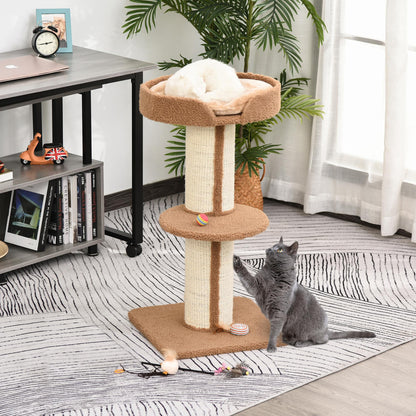 PawHut 81cm Cat Tree Kitten Activity Center Tower Sisal Scratching Posts Lamb Cashmere Perches Light Brown