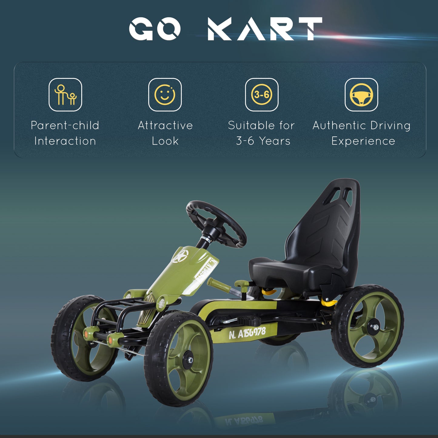 Homcom Pedal Go Kart Go Karting For Kids Children'S Go Karts Kids Pedal Cart Ride On Toys Tractor Ride On Car W/Hand Brake-Green