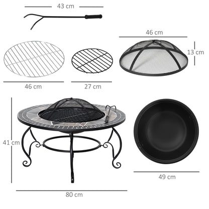 2-in-1 Outdoor Fire Pit, Patio Heater with Cooking BBQ Grill, Firepit Bowl with Spark Screen Cover, Fire Poker for Backyard