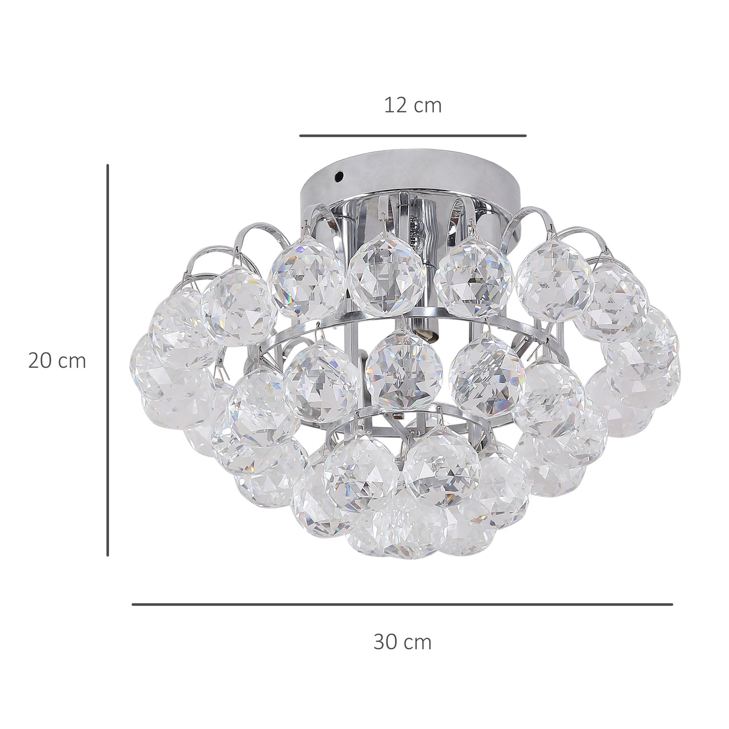 Modern Crystal Chandelier Flush Mount Ceiling Light Fitting Crystal Droplets Effect Round, D30cm-Silver