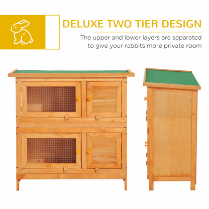 Rabbit House, 90cm 2 Tiers, Wooden Pet Cage W/ Run Bunny House