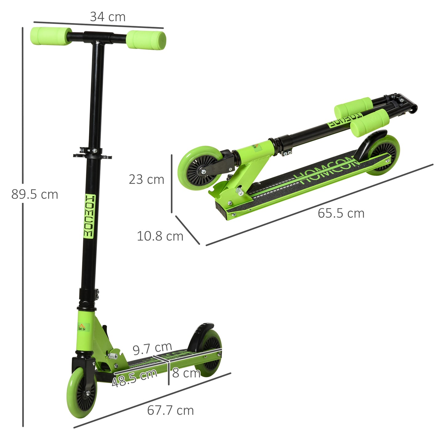 Childrens 2 Wheel Scooter, Foldable Kick Scooter W/ Adjustable Height Brake for Boys&Girls 3 - 8 Years Green