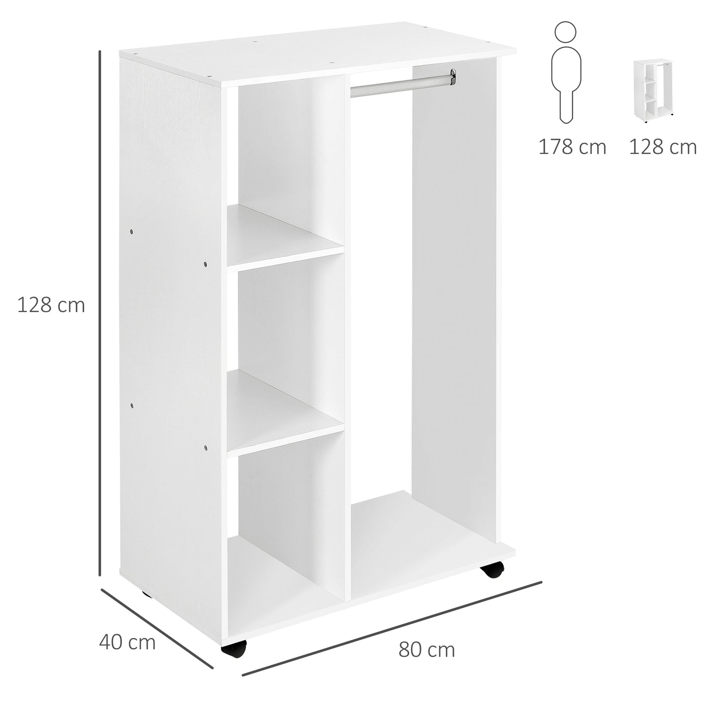 Particle Board Mobile Open Wardrobe on Wheels White