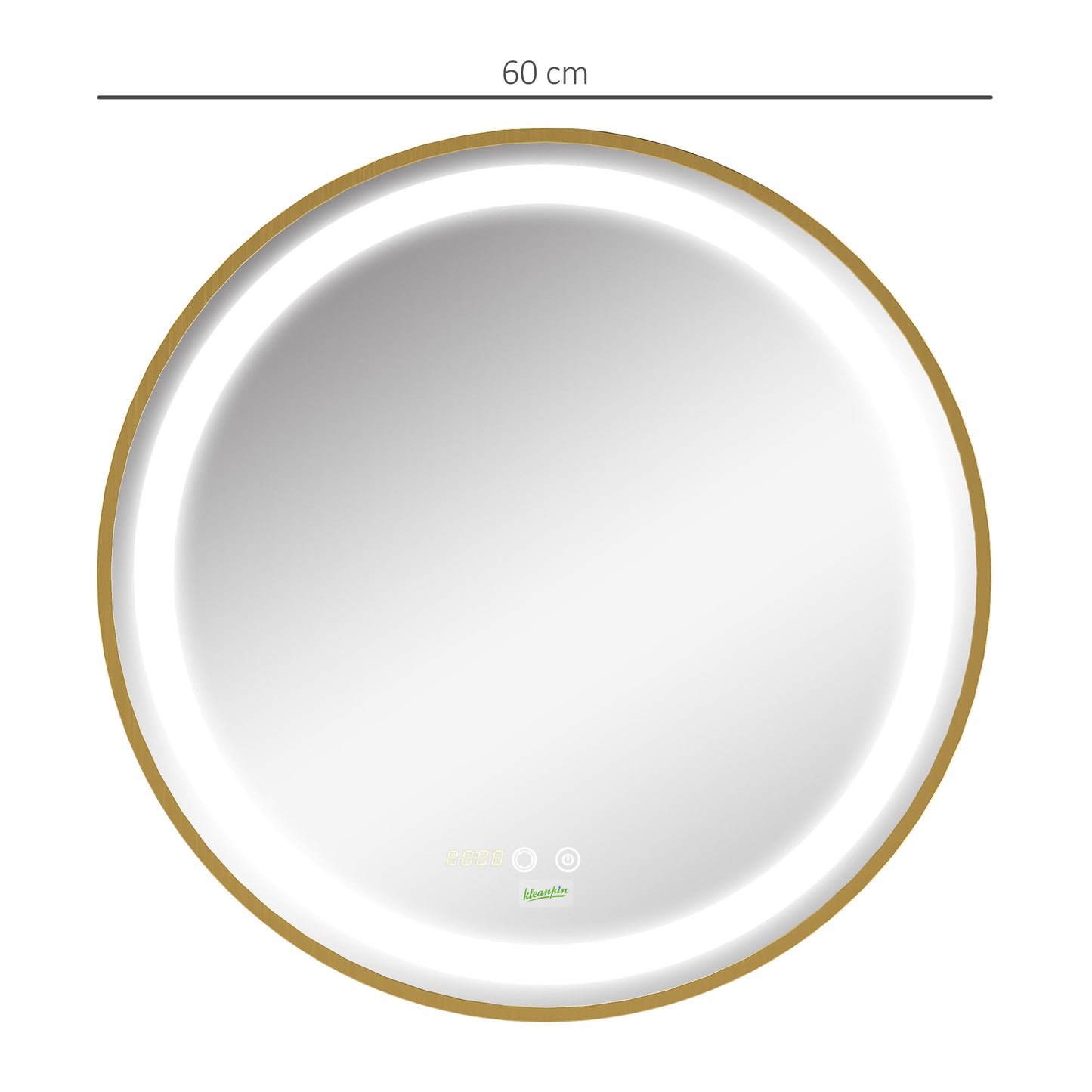 kleankin Round LED Bathroom Mirror, Dimmable Lighted Wall Mount Mirror with 3 Colours, Time Display, Memory Function, Hardwired