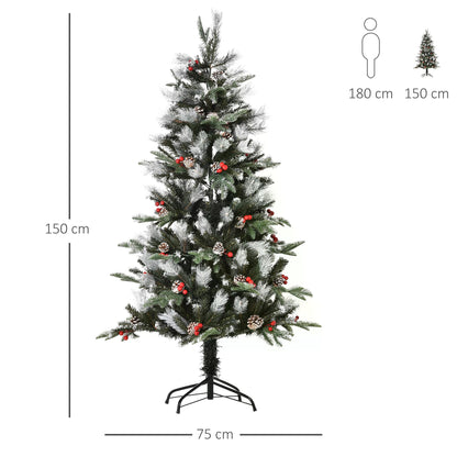 5FT Artificial Christmas Tree, Snow Dipped, Xmas Pencil Tree Holiday Home Party Decoration with Foldable Feet