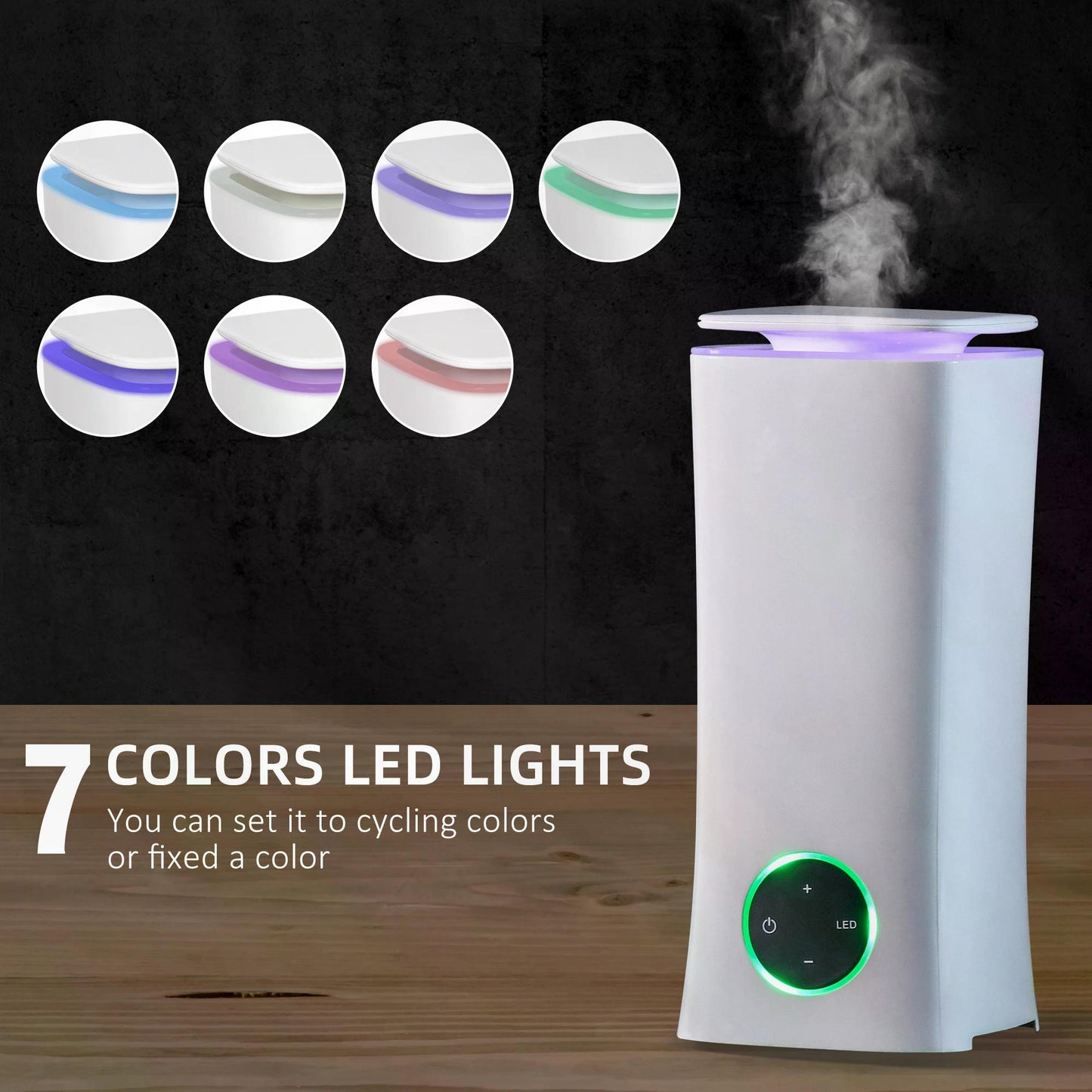 2L Cool Mist Humidifier Ultrasonic Quiet Air Humidifier with 7-Colour Lights, 3 Adjustable Mist Mode, Auto Shut Off