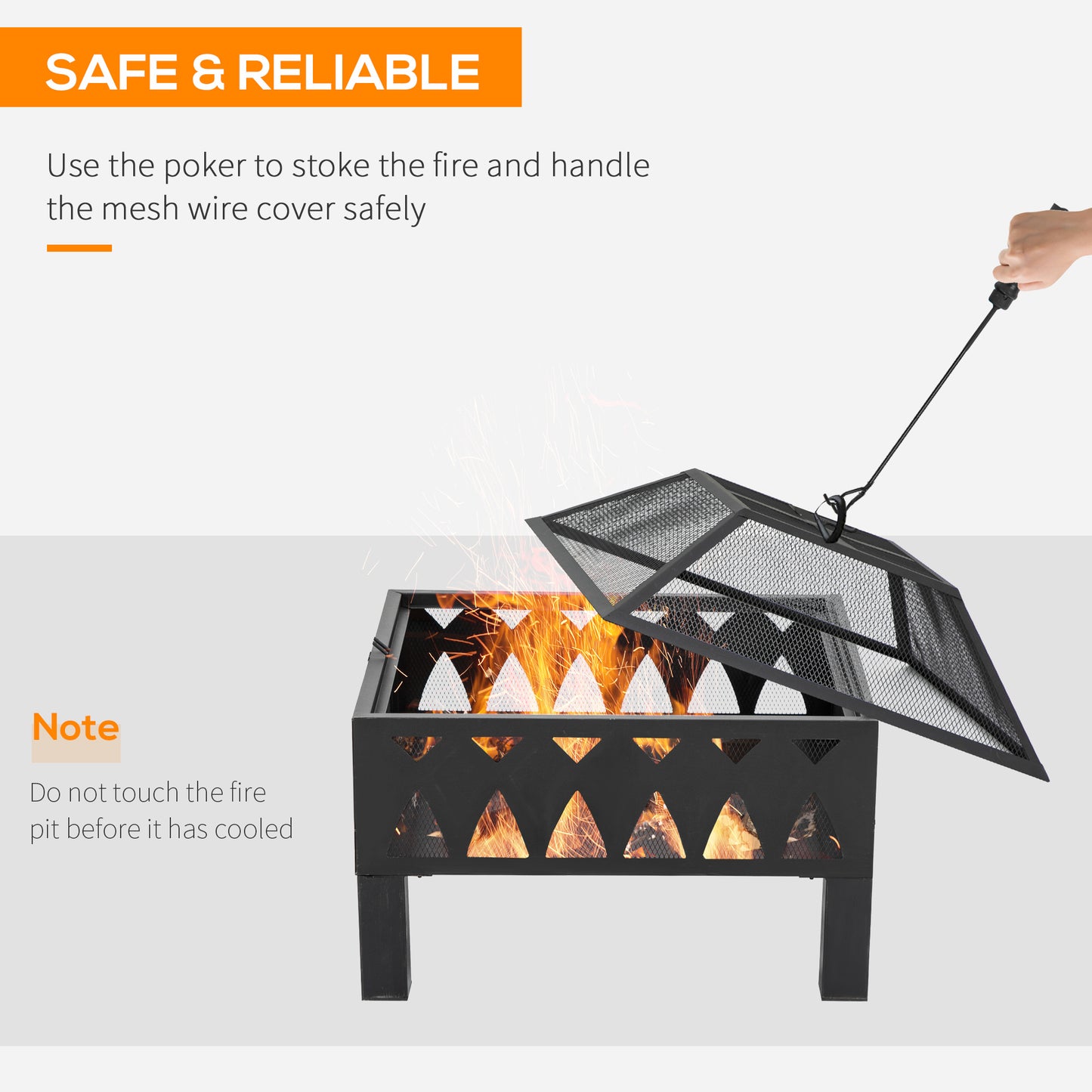 Outdoor Fire Pit W/ Screen Cover Wood Burner Log Burning Bowl W/ Poker for Patio Backyard Black