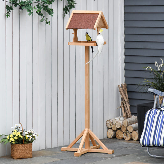 PawHut Wooden Bird Feeder Table Freestanding with Weather Resistant Roof Cross-shaped Support Feet 