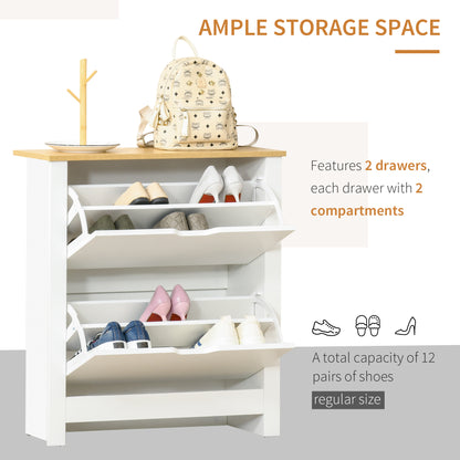 12-Shoe Storage Cabinet 4 Shelves 2 Drawers Tabletop 4 Legs Protective Feet Modern Stylish Unit Hallway Bedroom Home Furniture