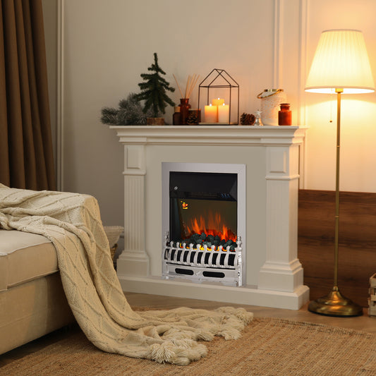 HOMCOM Realistic Electric Fireplace-Silver 