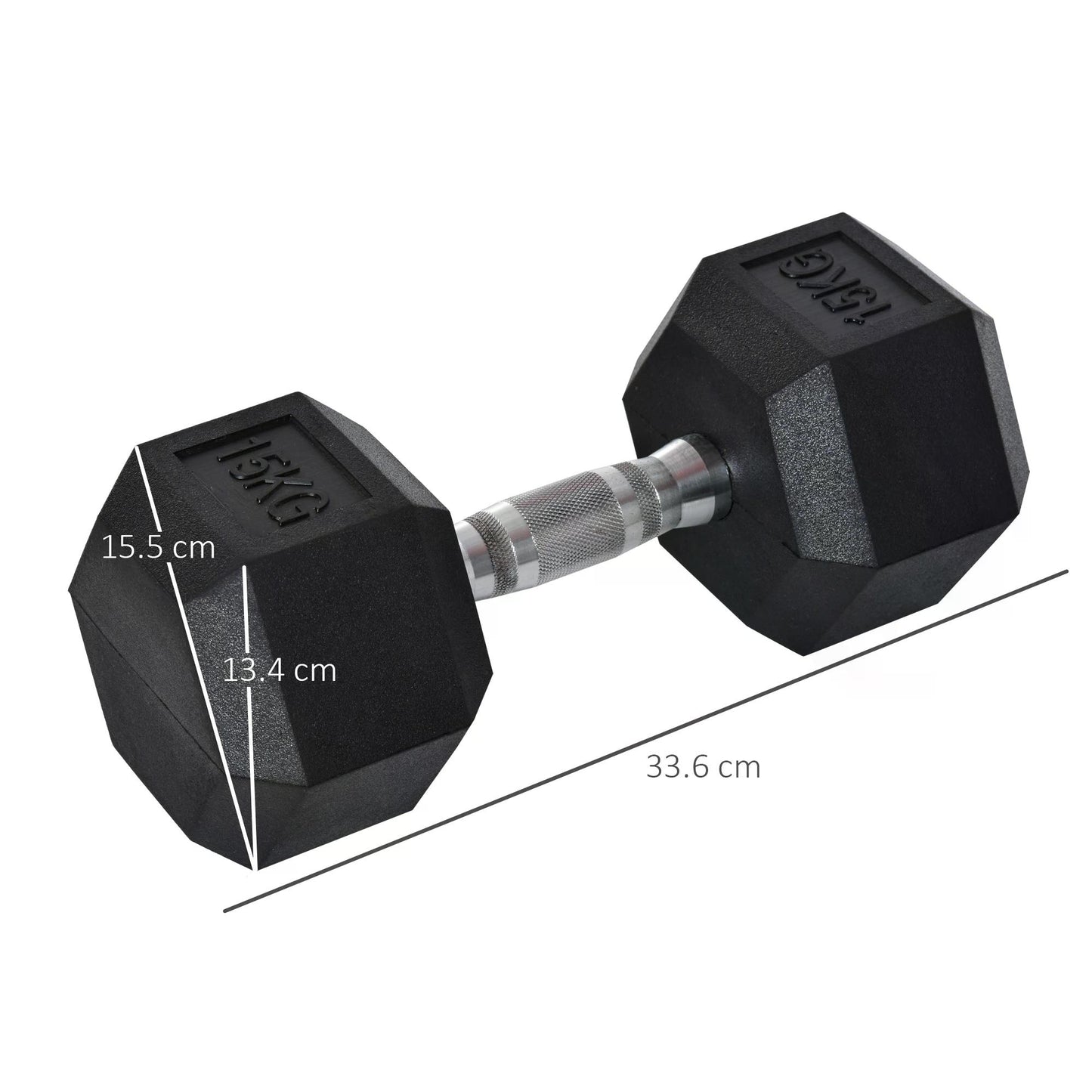 15KG Single Rubber Dumbbell Weights Body Power Hex Home Gym Workout Fitness Hand Dumbbell