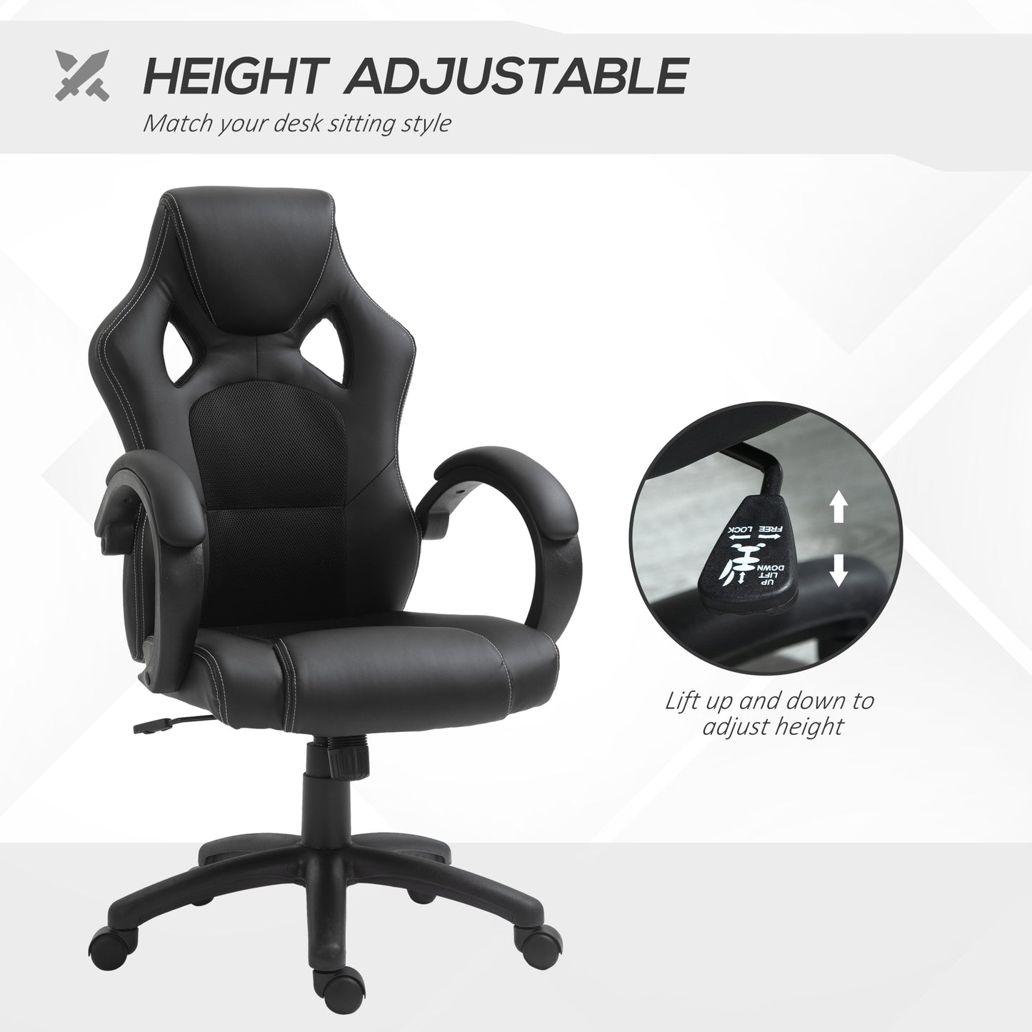 Homcom Office Chair Wheels Chair Computer Chair Home Office Chair Ergonomic Chair Racing Pu Leather Office Chair-Black